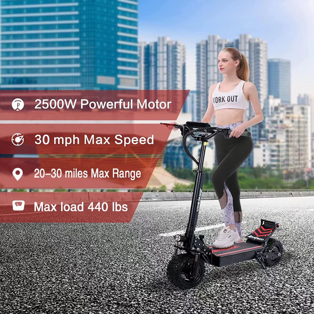 【Bicycle】Electric Kick Scooter for Adults - 2500W Motor, Up to 30 MPH & 20-30 Miles, 48V/16AH
