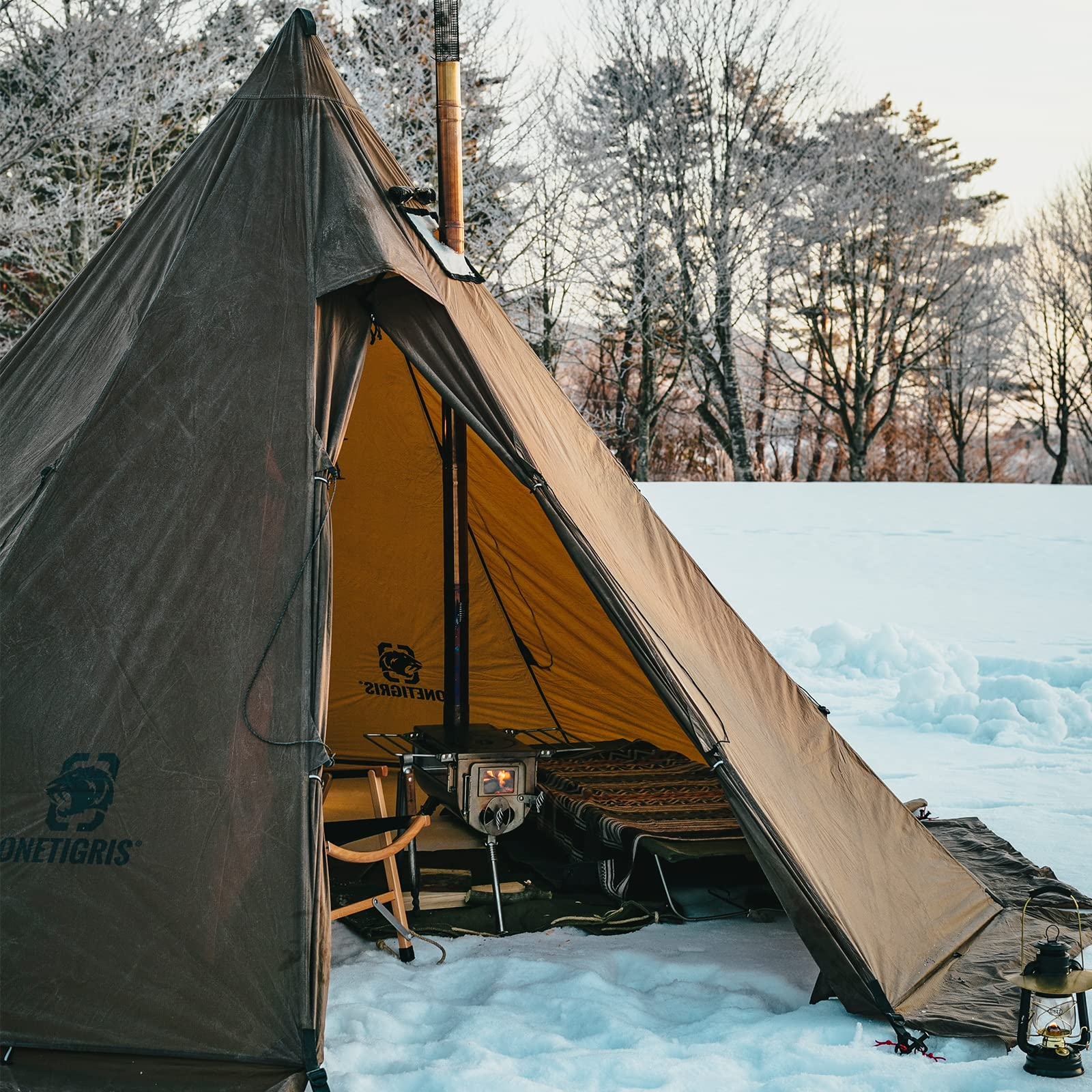 【Sports&Outdoors】Rock Fortress Hot Tent with Stove Jack Bushcraft Shelter, 4-6 Person, 4 Season Tipi Tent
