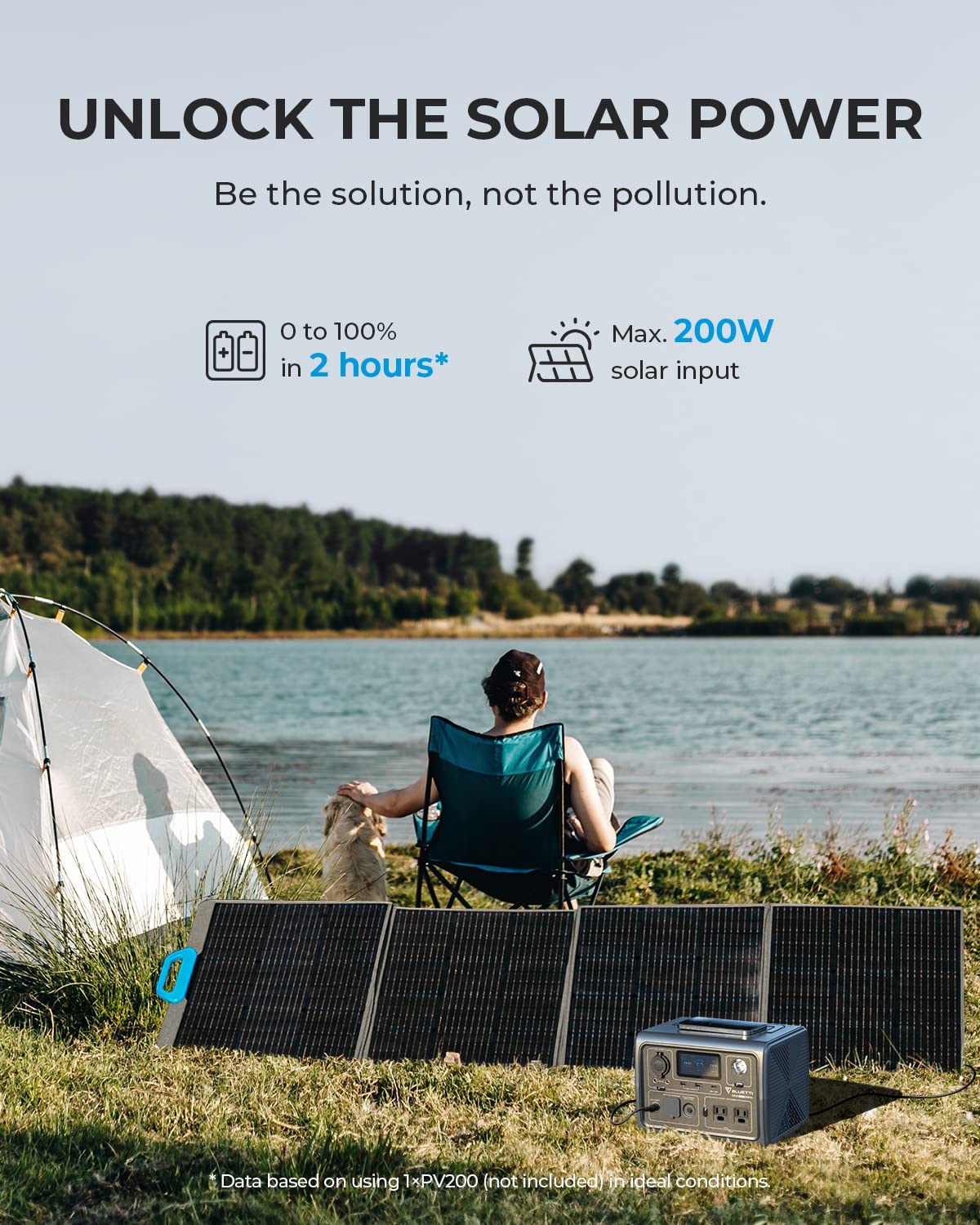 BLUETTI Solar Generator EB3A with PV120 Solar Panel Included, 268Wh Portable Power Station w/ 2 600W (1200W Surge) AC Outlets, LiFePO4 Battery Backup for Outdoor Camping, Trip, Power Outage