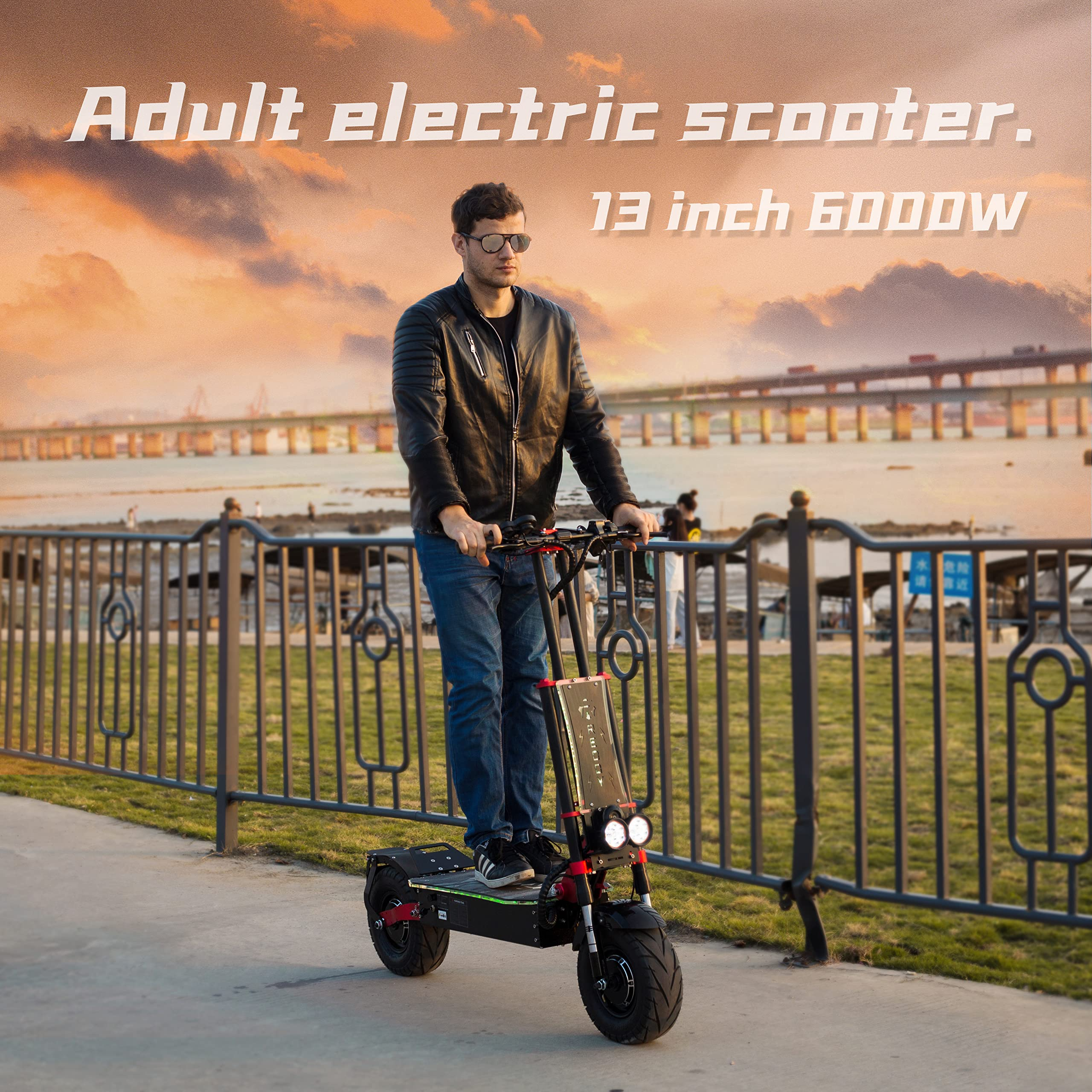 【Bicycle】Electric Scooter, Max Speed 60MPH, Total Power 8000W, 90 Mile Long Range Battery