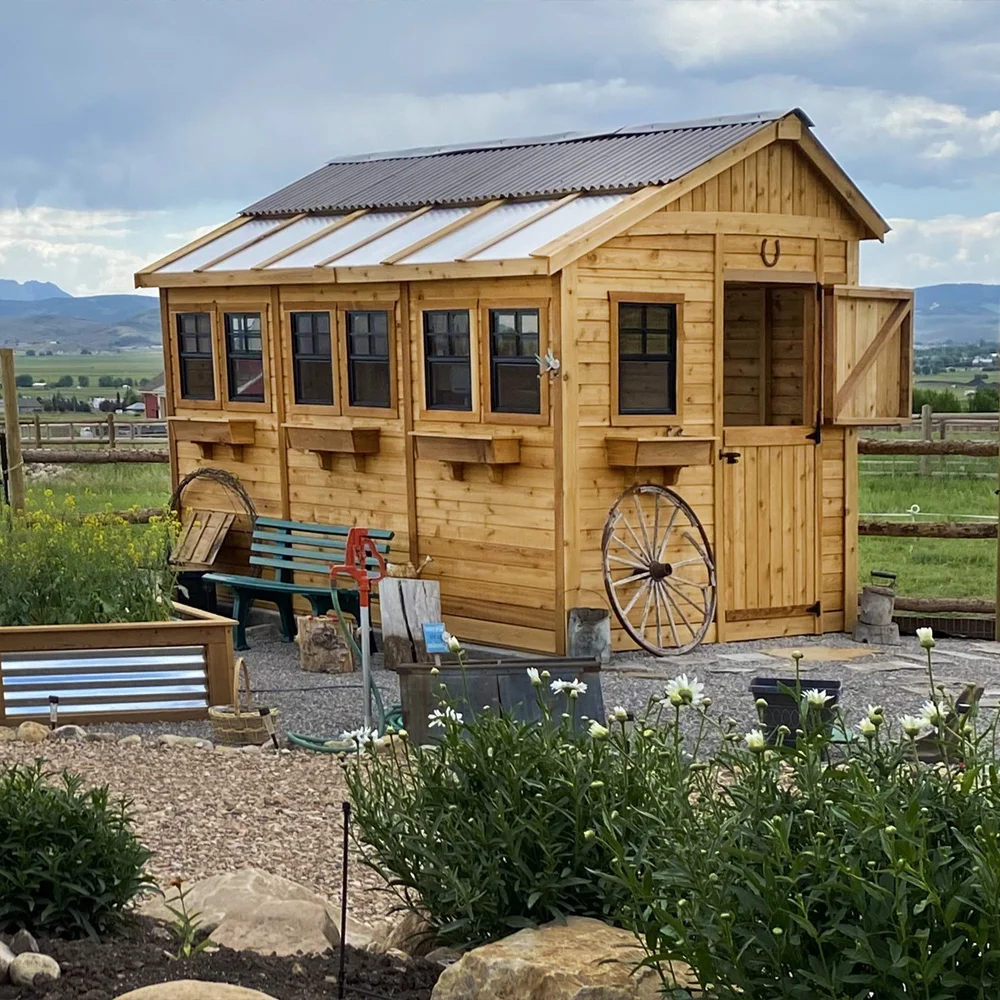 【Storage Shed】8x12 ft Cedar Wood Sunshed Garden Shed with Metal Roof