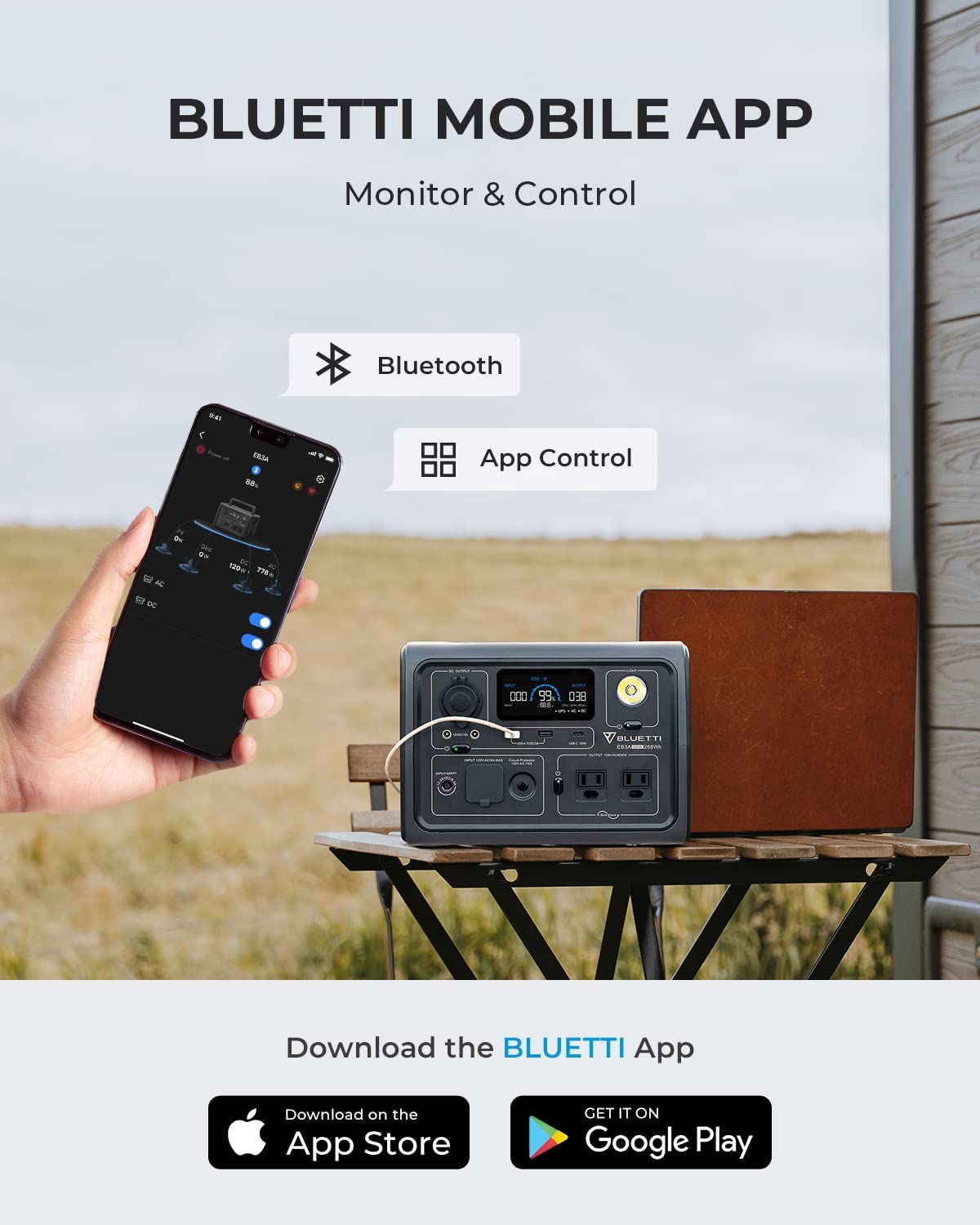 BLUETTI Solar Generator EB3A with PV120 Solar Panel Included, 268Wh Portable Power Station w/ 2 600W (1200W Surge) AC Outlets, LiFePO4 Battery Backup for Outdoor Camping, Trip, Power Outage