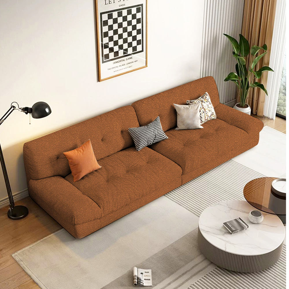 Modern New Cat Scratch Fabric Sofa, Recliner 4 Seater Sofa with Wide Armrest, 4 Pillow, Pine Wood Frame, Bamboo Charcoal Sponge, Brown, 110.24''
