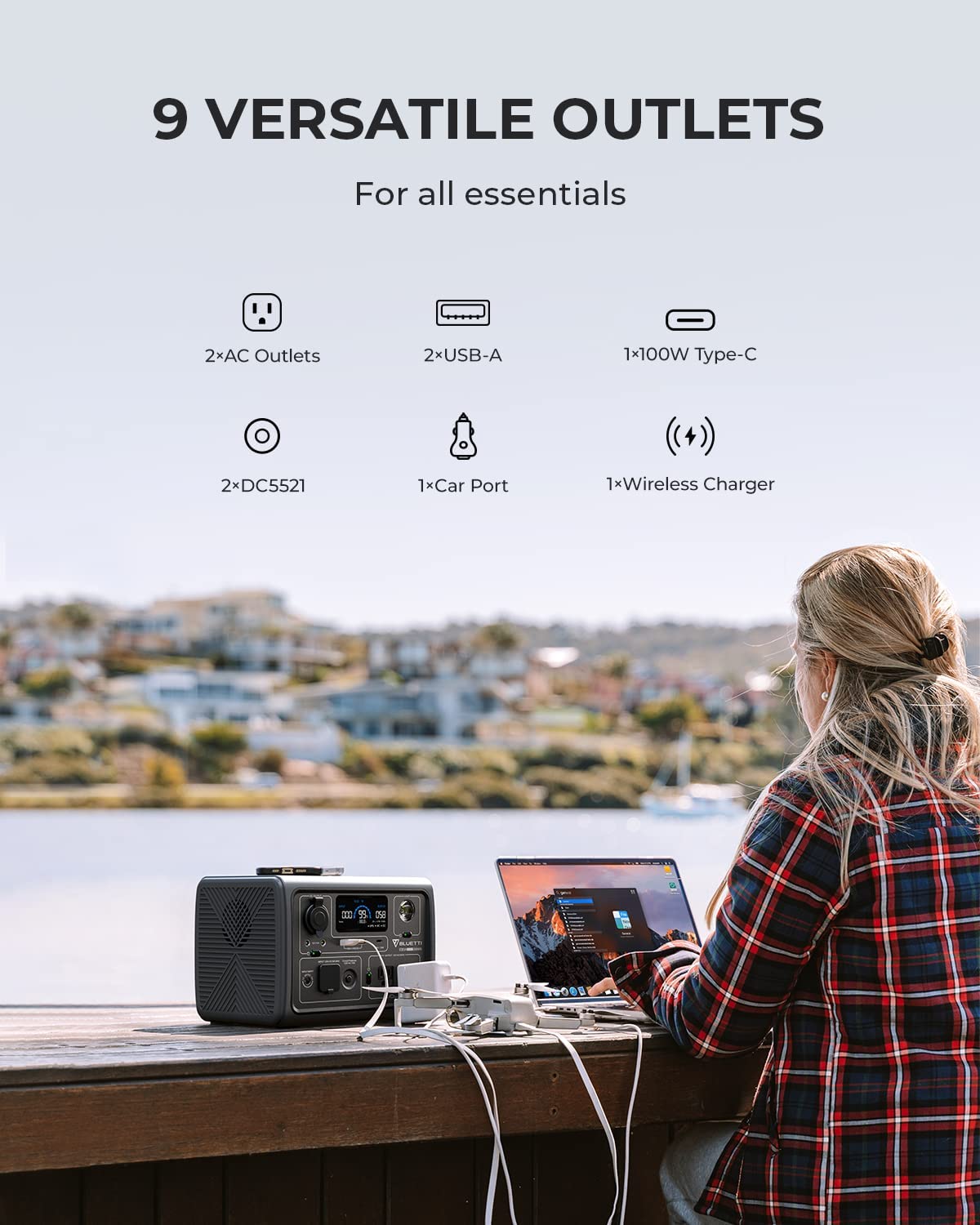 BLUETTI Solar Generator EB3A with PV120 Solar Panel Included, 268Wh Portable Power Station w/ 2 600W (1200W Surge) AC Outlets, LiFePO4 Battery Backup for Outdoor Camping, Trip, Power Outage